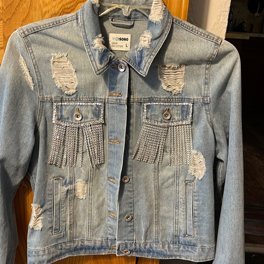 Rhinestone fringed Jean jacket